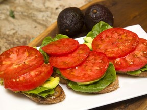 Open face tomato and avocado sandwich.  (Mike Hensen/The London Free Press)