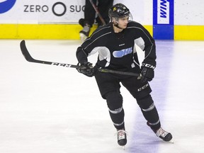 London Knights player Alec Regula practices with the team  in London. (Derek Ruttan/The London Free Press)