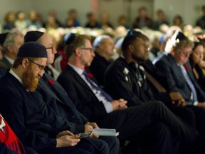 Hundreds of people fill the Jewish Community Centre in London Thursday to hear speakers emphasize the need to fight hate speech during a memorial service for the victims of the shooting Oct. 27 at the Tree of Life synagogue in Pittsburgh, Penn. (MIKE HENSEN, The London Free Press)