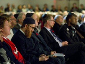 Mayor elect Ed Holder and other politicians as well as faith leaders from many groups in London spoke about the need to fight hate speech at the Jewish Community Centre on Thursday November 1, 2018. (Mike Hensen/The London Free Press)