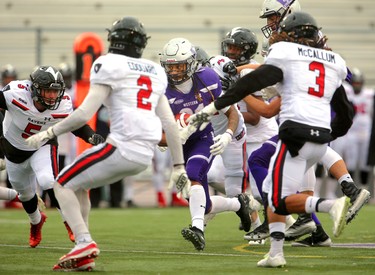 Western running back Cedric Joseph had little running room Saturday as the Carleton Raven's concentrated on the Western running game during their semi-final Saturday November 3, 2018 at Td stadium.
Western won 39-13 and will move on to face Guelph next week at home for the Yates Cup.
Mike Hensen/The London Free Press/Postmedia Network