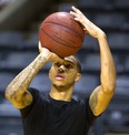 Xavier Moon a guard for the London Lightning works on his shot during a practice at Budweiser Gardens.  (Mike Hensen/The London Free Press)