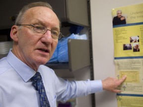 Dr. Michael Borrie of Parkwood Institute talks about his work trying to treat Alzheimer's disease before the damage is irreparable. His work will be on display at an open house in the labs of the Parkwood on Friday.  (Mike Hensen/The London Free Press)