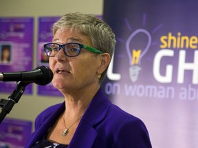 Megan Walker, the executive director of the London Abused Women's Centre speaks during the media launch of the Shine the Light on Woman Abuse campaign. (File photo)