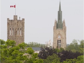 Western's iconic University College and Middlesex College towers show up above the trees from the hill at Brescia College in London. (Free Press file photo)