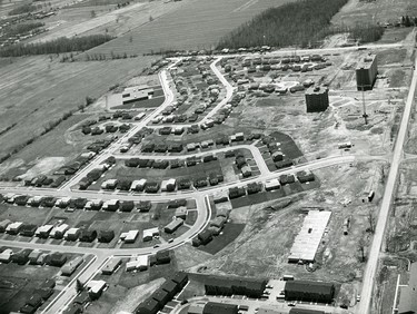 Westmount subdivision aerial showing Wonderland Road, 1972. (London Free Press files)