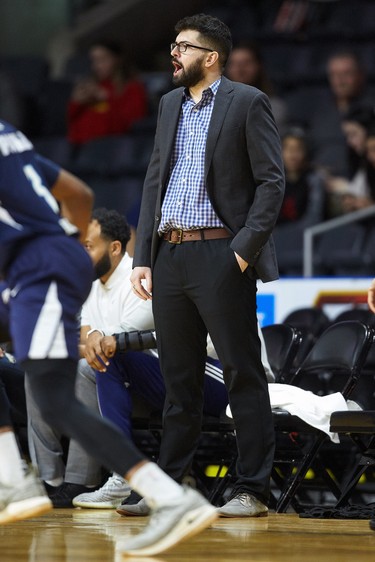 London Lightning coach Elliott Etherington looks on as the Lightning take on the Halifax Hurricanes in London Ontario, Thursday, December 20, 2018. (GEOFF ROBINS, Special to The London Free Press)