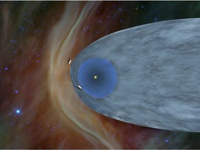 This NASA artist's concept shows the general locations of NASA's two Voyager spacecraft, Voyager 1 (top) has sailed beyond our solar bubble into interstellar space, the space between stars, and Voyager 2 (bottom) is still exploring the outer layer of the solar bubble. - NASA's Voyager 2 probe has left the protective bubble around the Sun and is flying through interstellar space, becoming the second human-made object to travel so far, the US space agency said December 10, 2018.