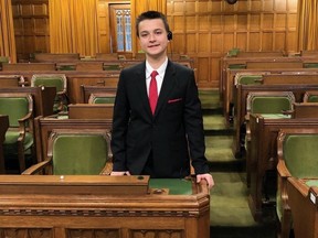 Londoner Aiden Anderson, 15, was taken to Parliament Hill Wednesday by the Make-a-Wish foundation to be prime minister for a day. He's seen here in the House of Commons.
(Twitter/Make-a-Wish Foundation of Eastern Ontario)