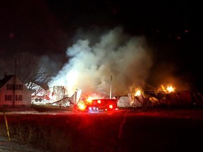 Fire crews from Norfolk, Haldimand and Brant battled a $6-million fire on Windham Road 7 on Wednesday night.