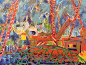 Catherine Morrisey's
View of the Blackfriars Bridge Operation of 2017 is part of a new exhibition opening Wednesday at Westland Gallery in Wortley Village featuring works by the gallery artists' group.