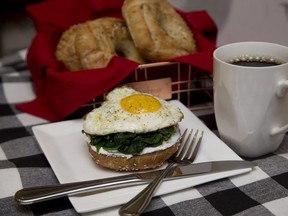 Open-faced breakfast sandwich with spinach. (Derek Ruttan/The London Free Press)