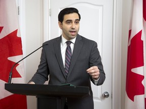 London North Centre MP Peter Fragiskatos held a press conference at his constituency office regarding General Dynamics Land Systems contract to supply Saudi Arabia with light armoured vehicles. (Derek Ruttan/The London Free Press)