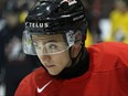 Team Canada hopeful Nick Suzuki looks on during selection camp at the Q Centre in Victoria, B.C., on Tuesday, Dec. 11, 2018.