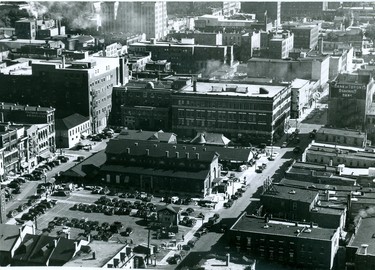 Aerial of Covent Garden Market looking downtown London, 1957. (London Free Press files)