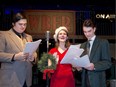 L to R Ryan Hoffer (as Joseph), Claire Donoghue (as Violet) and Jack Meadows (as George Bailey) in a scene from Original Kids Theatre Company's It's A Wonderful Life - A Live Radio Play in London, Ont. on Tuesday December 4, 2018. (Derek Ruttan/The London Free Press)