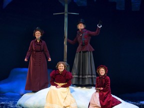 Four Scrooges are portrayed in the Grand Theatre's production of A Christmas Carol. From left, Ellen Denny, Anna Bartlam, Jan Alexandra Smith and Riley DeLuca play Scrooge in various times in the play in London. (Mike Hensen/The London Free Press)