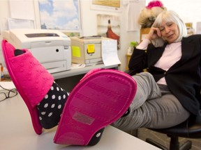 Pamela Coray of Anova knows the comfort of a nice pair of slippers, and the organization is asking for donations of slippers for women in their shelter in London, Ont.  Photograph taken on Friday December 7, 2018.  (Mike Hensen/The London Free Press)