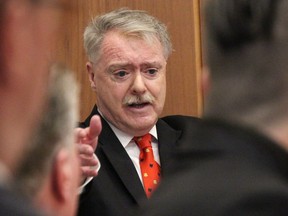 Sarnia Mayor Mike Bradley addresses the new city council at its inaugural meeting Monday, as members of council look on. Bradley called for civility, collaboration and cooperation over the next four years. Tyler Kula/Sarnia Observer/Postmedia Network