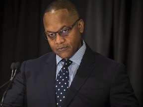 Justice Michael H. Tulloch discuses the report from the Independent Street Checks Review looking at Ontario's regulation on police street checks during a press conference at the Chelsea Hotel in Toronto, Jan. 4, 2019. (The Canadian Press)