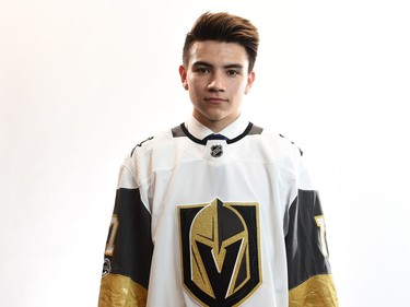 Nick Suzuki poses for a portrait after being selected 13th overall by the Vegas Golden Knights during the 2017 NHL Draft at the United Center on June 23, 2017 in Chicago, Illinois.