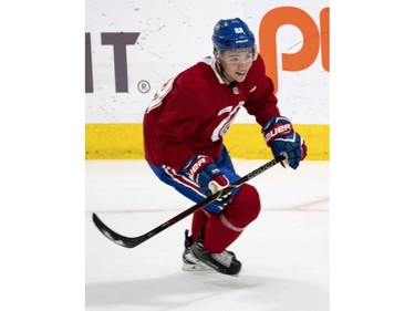 Montreal Canadiens Nick Suzuki skates during a practice in Brossard, Que. on Friday, September 14, 2018 .