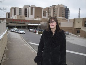 Teresa Armstrong, MPP for London-Fanshawe, would like Premier Doug Ford to make good on his pledge to end bed shortages that result in so-called hallway medicine in hospitals, like London's Victoria Hospital in the background. (Derek Ruttan/The London Free Press)