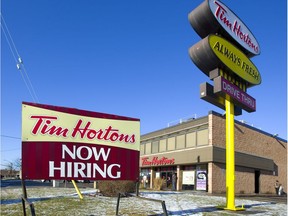 Job signs are up around the city for various service industry openings in London, Ont. (MIKE HENSEN, The London Free Press)
