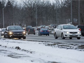 Traffic on Wonderland Road in London. (Derek Ruttan/The London Free Press)