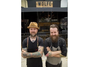 Greg and Justin Wolfe at their new restaurant The Wolfe of Wortley on Wortley Road in London, Ont. on Thursday July 21, 2016. (Mike Hensen/The London Free Press)