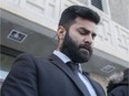 Jaskirat Singh Sidhu leaves provincial court with his lawyer Mark Brayford (right) in Melfort, Sask., Tuesday, January, 8, 2019. Sidhu, the driver of a transport truck involved in a deadly crash with the Humboldt Broncos junior hockey team's bus, has pleaded guilty to all charges against him.