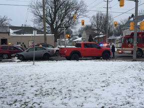 London police, firefighters and paramedics responded to a six-vehicle crash at the intersection of Horton and Maitland streets during the morning rush hour on Monday Jan. 14, 2019. (Jennifer Bieman/The London Free Press)
