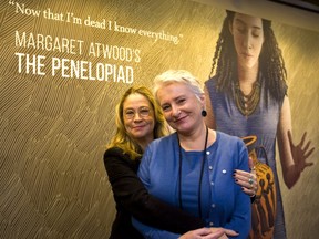 Director Megan Follows hugs star Seana McKenna at the Grand Theatre in London, Ont.  Follows is directing Margaret Atwood's The Penelopiad with McKenna in the titular role. Mike Hensen/The London Free Press/Postmedia Network