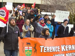 Students march to the Western gates.  (Mike Hensen/The London Free Press file photo)