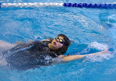 Rachel Willems of the Sarnia Dolphins participates in the Special Olympics Ontario 2nd Annual London Gliders Swim Meet at the Aquatic Centre in London, Ont. on Sunday January 20, 2019. Many  swimmers use the meet to tune up for the provincial qualifiers in being held in Sarnia in March, but most of 190 competitors  train hard, compete and enjoy the comradeship provided through the sport. Derek Ruttan/The London Free Press/Postmedia Network