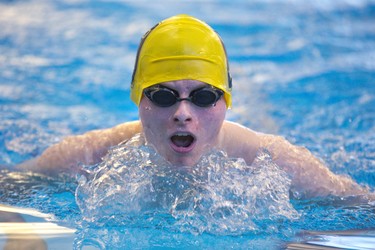Billy Grebe of Windsor participates in the Special Olympics Ontario 2nd Annual London Gliders Swim Meet at the Aquatic Centre in London, Ont. on Sunday January 20, 2019. Many  swimmers use the meet to tune up for the provincial qualifiers in being held in Sarnia in March, but most of 190 competitors  train hard, compete and enjoy the comradeship provided through the sport. Derek Ruttan/The London Free Press/Postmedia Network