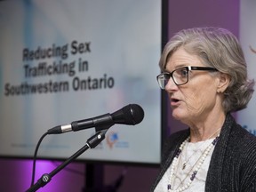 London Abused Women's Centre executive director Megan Walker speaks during a press conference detailing a campaign to reduce sex trafficking in Southwestern Ontario in London, Ont. on Wednesday January 23, 2019. (Derek Ruttan/The London Free Press)