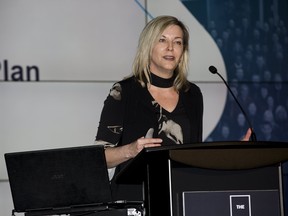 Startech chief executive Lynn Smurthwaite-Murphy speaks during the company's  One Team Summit conference at the Rec Room at Masonville Place in London, Ont. on Wednesday January 30, 2019. Derek Ruttan/The London Free Press/Postmedia Network