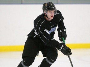 Defenceman Gerard Keane of the Knights practices at the Western Fair Sports Centre in London, Ont.    Mike Hensen/The London Free Press/Postmedia Network