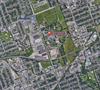 Google Maps: Red icon shows the location of the London Psychiatric Hospital lands.
