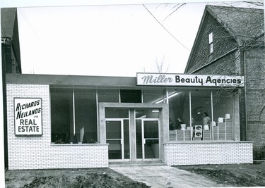 Richard Neilands Real Estate Ltd., and Miller Beauty Agencies, 358 York Street, 1965. (London Free Press files)