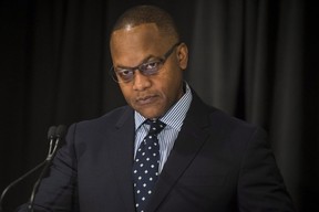 Justice Michael H. Tulloch discuses the report from the Independent Street Checks Review looking at Ontario's regulation on police street checks during a press conference at the Chelsea Hotel in Toronto, Friday, January 4, 2019. THE CANADIAN PRESS/ Tijana Martin