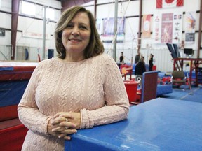 Rose-Ann Nathan, executive director of the Bluewater Gymnastics Club, poses in the Sarnia gym Tuesday. Coaches from other clubs are helping out, she said, after Bluewater coach Elizabeth Brubaker was suspended recently. (Tyler Kula/Sarnia Observer)