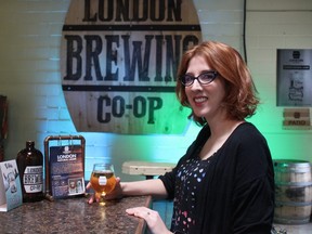 Jessica Becker, a worker and owner-on-track at the London Brewing Co-op - one of 13 London locations allowed to serve alcohol until 4 a.m. when the Junos are in town. (MEGAN STACEY, The London Free Press)