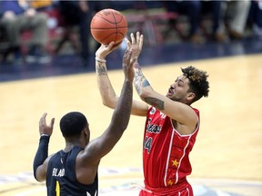 Windsor Express guard Ryan Anderson, seen at right in earlier action this season, took to social media to take on racist comments directed at the team at a game in Halifax, N.S.
