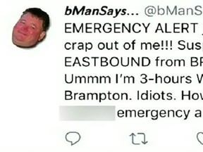 Twitter screenshot/CTV Windsor Chatham-Kent police are looking into this critical Amber Alert tweet from Brian French, one of their civilian employees in the emergency communications centre.