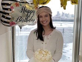 Jocelyn McGlynn decorate a cake to celebrate her new birthday - Tuesday, Feb. 20, 2019 - the day she received a stem-cell transplant in her battle with leukemia.
Handout