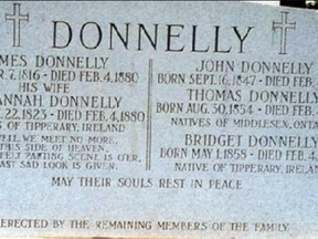 The Donnelly family tombstone, located in Lucan, north of London (Free Press files)