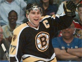 Boston Bruins' Ray Bourque celebrates his goal after scoring during second period action against the Florida Panthers in Miami Thursday, Jan. 30, 1997. (ASSOCIATED PRESS)