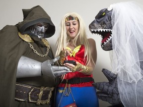 Dr. Doom (Chris Watson) and Bride-Zilla (Lydia Stronghill) at Forest City Comicon. (File photo)